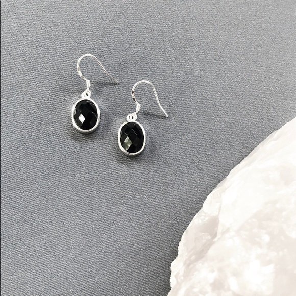 SOLD-Black Faceted Drops - 925 Sterling Silver - Picture 1 of 1